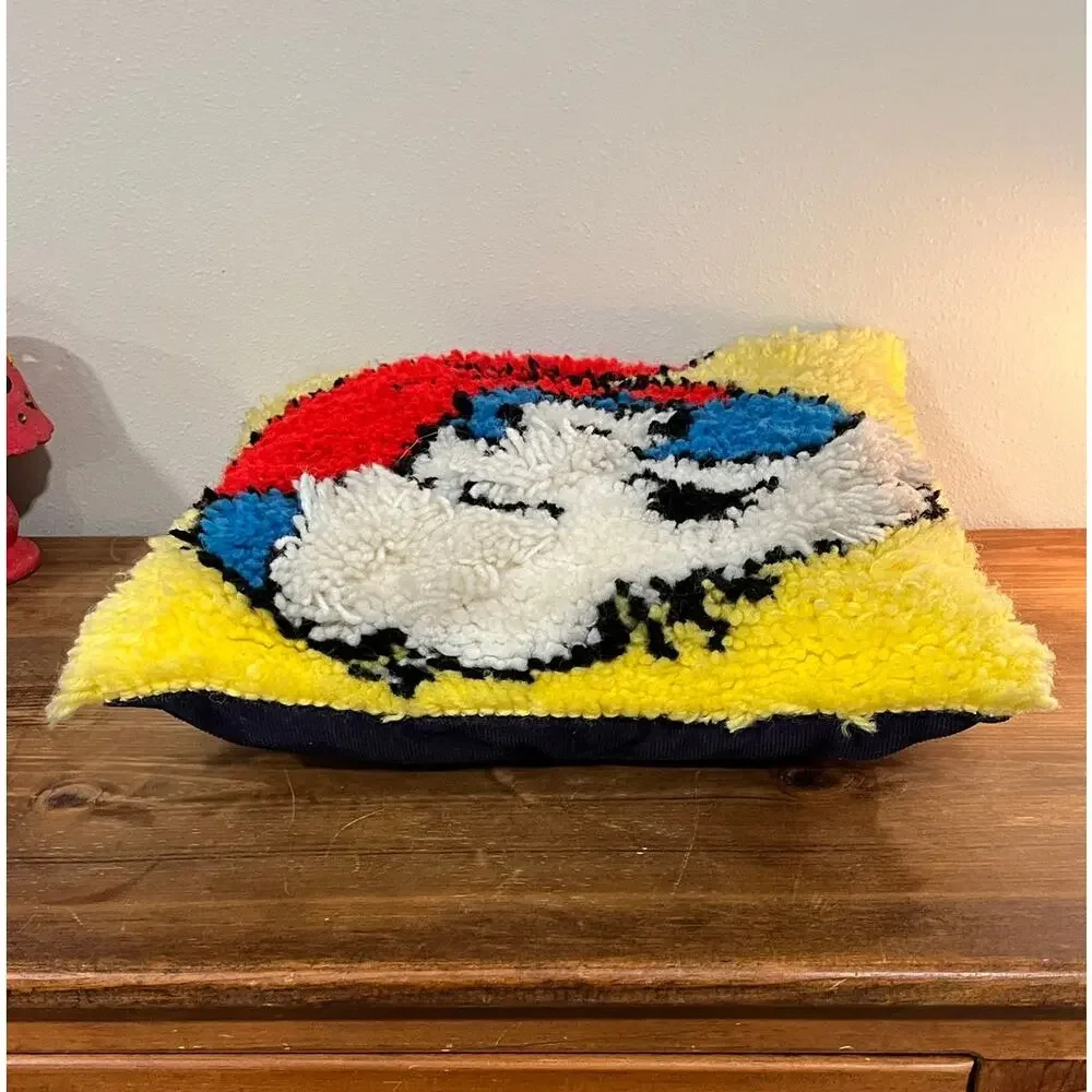Vintage‎ Smurfs Latch Hook Pillow 15x15 Retro Handmade Papa Smurf Throw Cushion